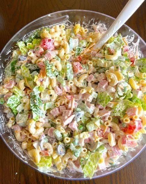 Creamy Loaded Layered Pasta Salad